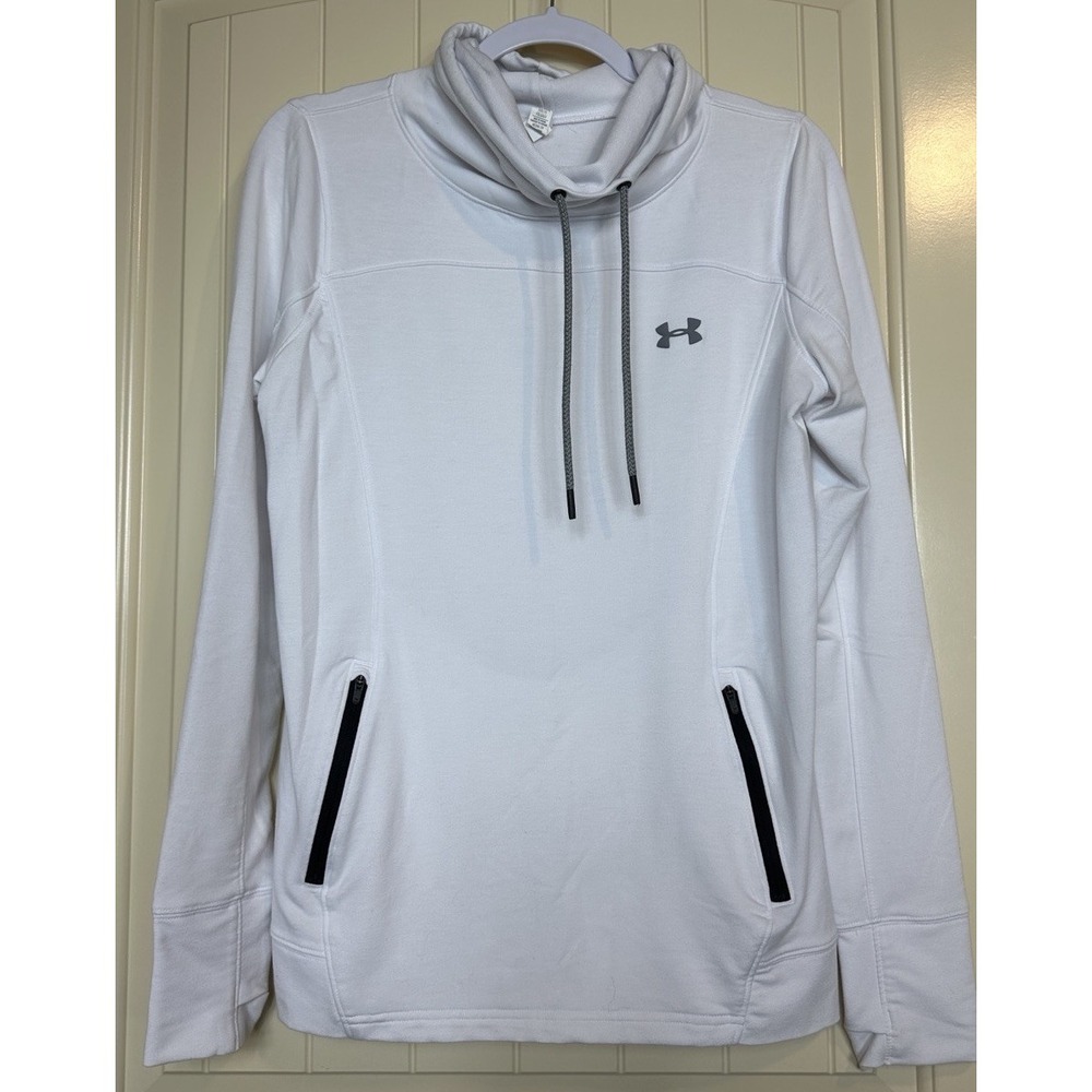 Under Armour Funnel Neck long sleeve white pullover pockets thumb holes‎ sz M